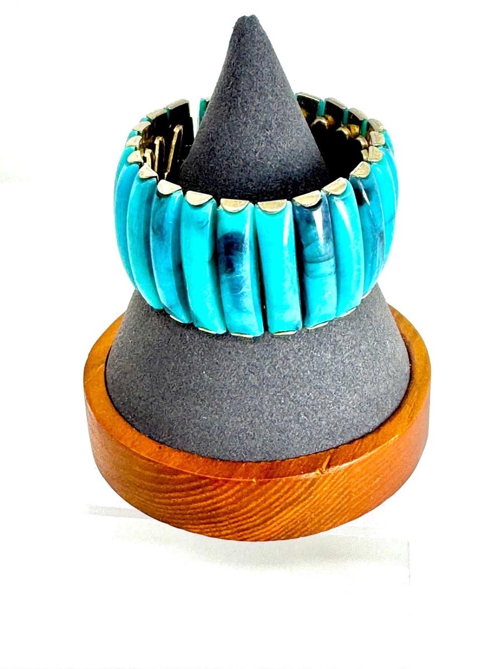 Vintage 1950s Faux Turquoise Lucite Accordion Expansion Bracelet Mechanical Cuff